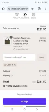 JLR10 coupon verification screenshot
