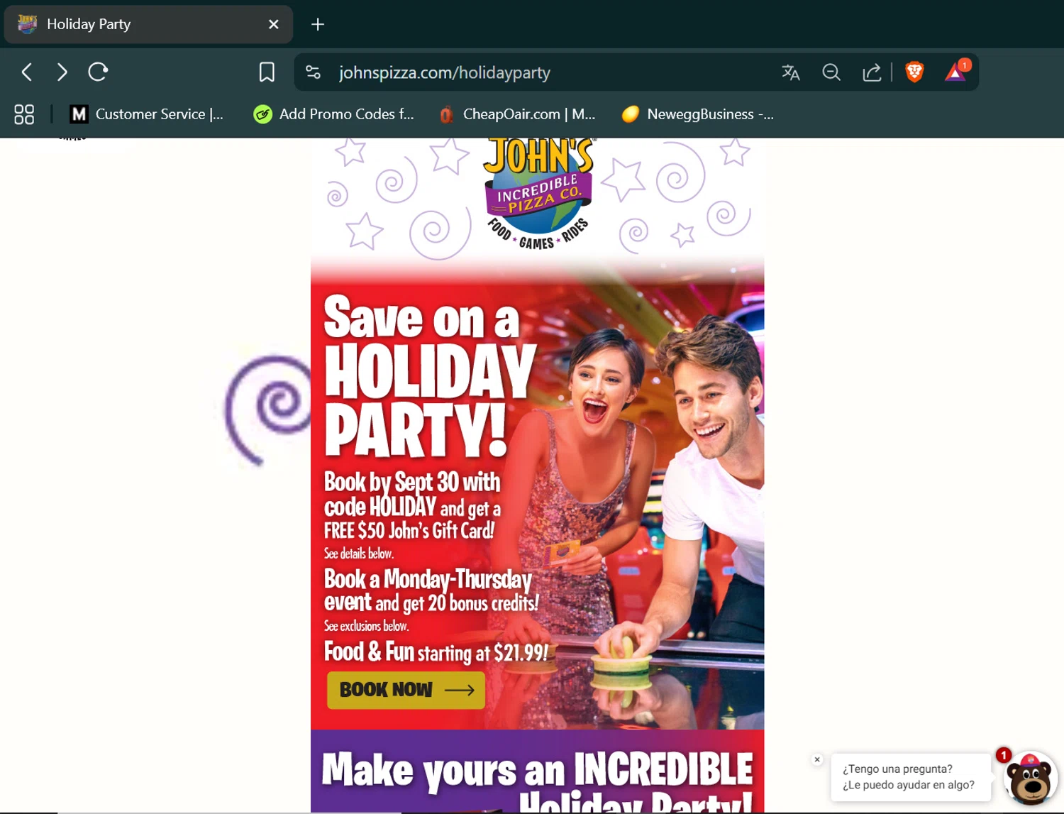 John's Incredible Pizza checkout page showing John's Incredible Pizza promo code box | Screenshot taken by SimplyCodes community member on Aug 28, 2025