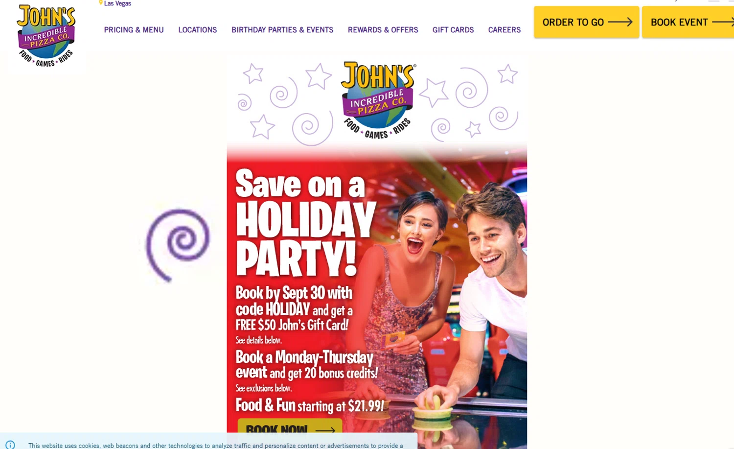 John's Incredible Pizza checkout page showing John's Incredible Pizza promo code box | Screenshot taken by SimplyCodes community member on Aug 28, 2025