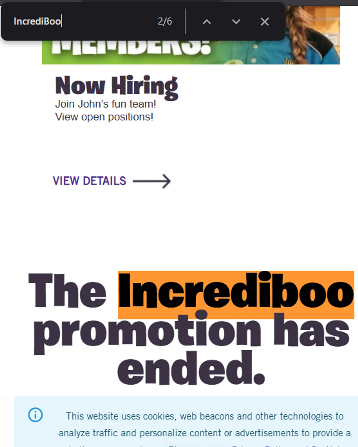 John's Incredible Pizza promo code screenshot showing code IncrediBoo applied at John's Incredible Pizza checkout page. Uploaded by SimplyCodes community member CleverLynx5188 on Nov 27, 2025