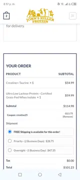 John's Killer Protein coupon verification screenshot