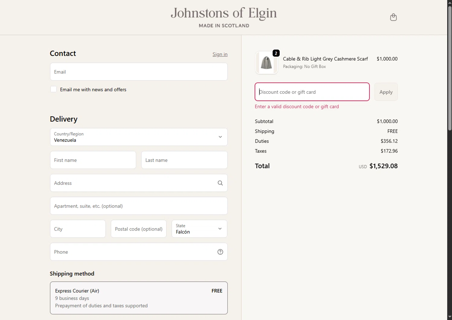 Johnstons of Elgin promo code screenshot showing code EXTRA applied at Johnstons of Elgin checkout page. Uploaded by SimplyCodes community member MagnificentFalcon188 on Dec 4, 2025