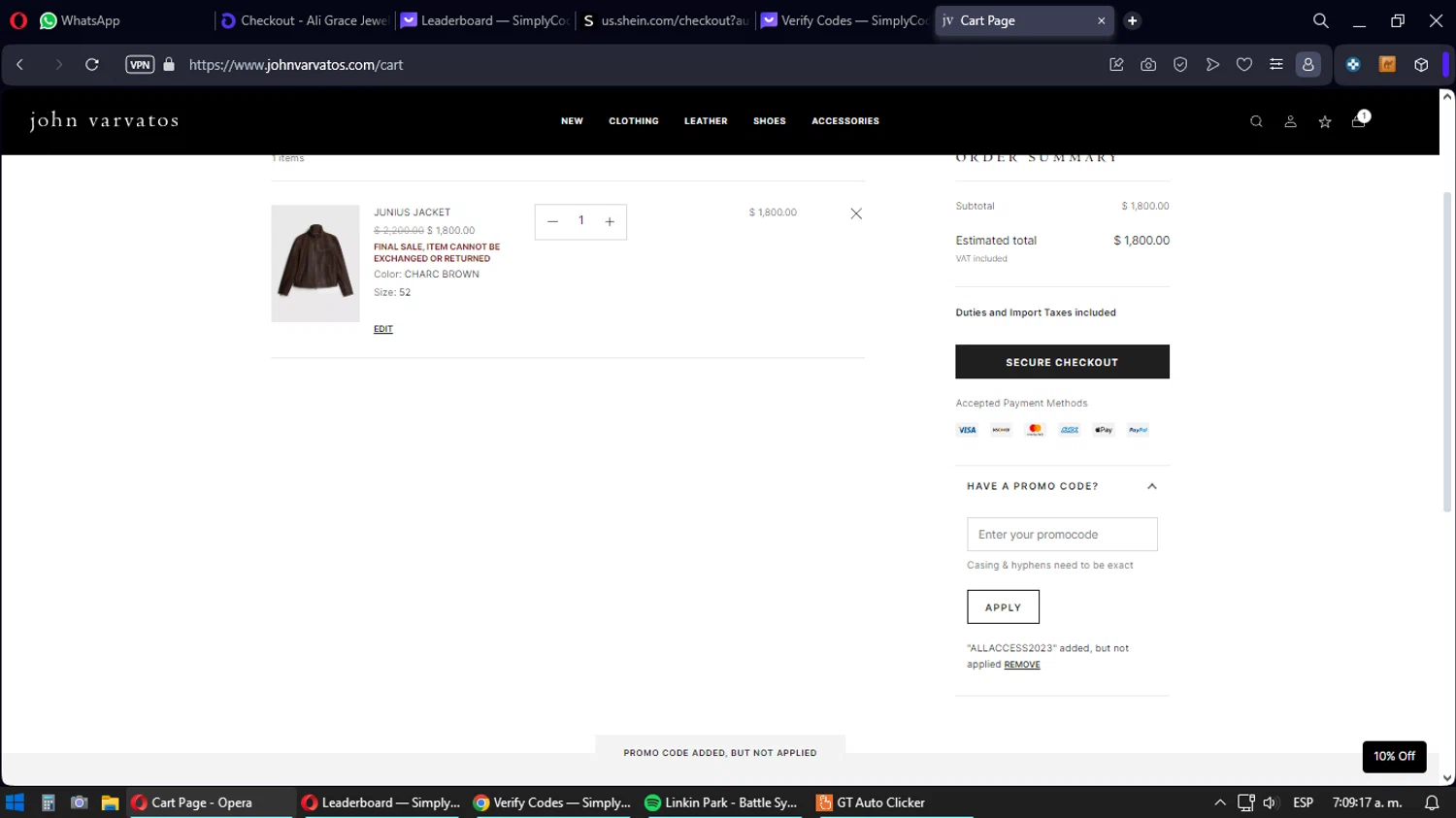 where to use John Varvatos promo code box
