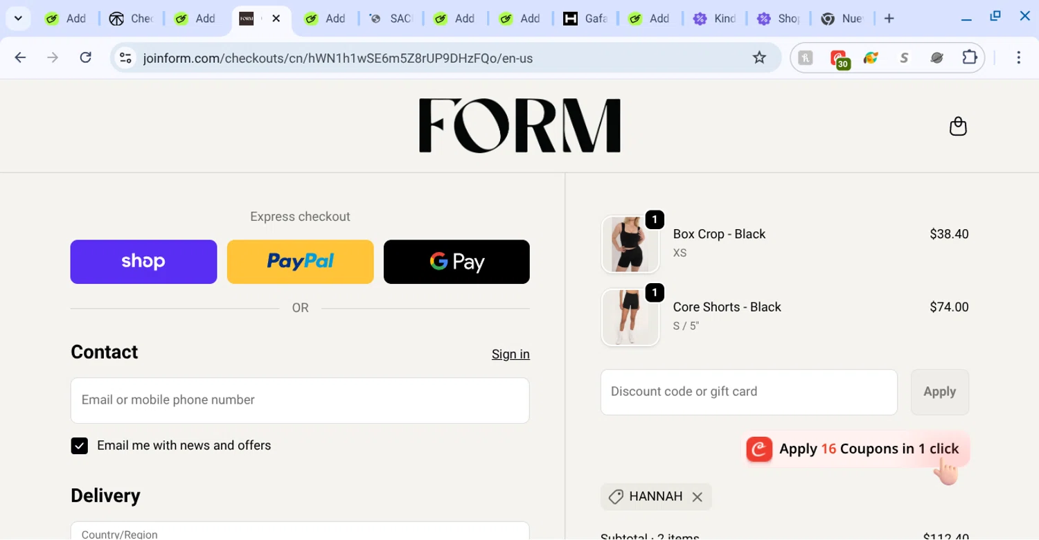 FORM discount code screenshot showing code HANNAH applied at FORM checkout page. Uploaded by SimplyCodes community member KarinaHZ on Sep 18, 2025
