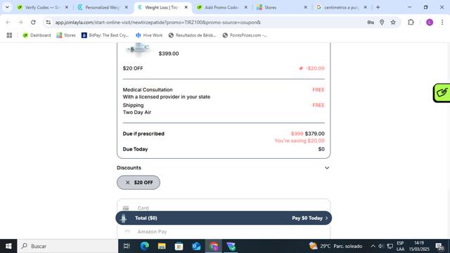 Layla checkout page showing Layla coupon code box | Screenshot taken by SimplyCodes community member on Mar 15, 2025