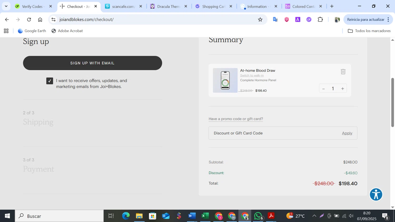Joi + Blokes promo code screenshot showing code WELCOME applied at Joi + Blokes checkout page. Uploaded by SimplyCodes community member NobleMonarch5837 on Sep 7, 2025