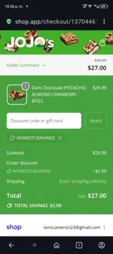 HONESTCRAVINGS coupon verification screenshot