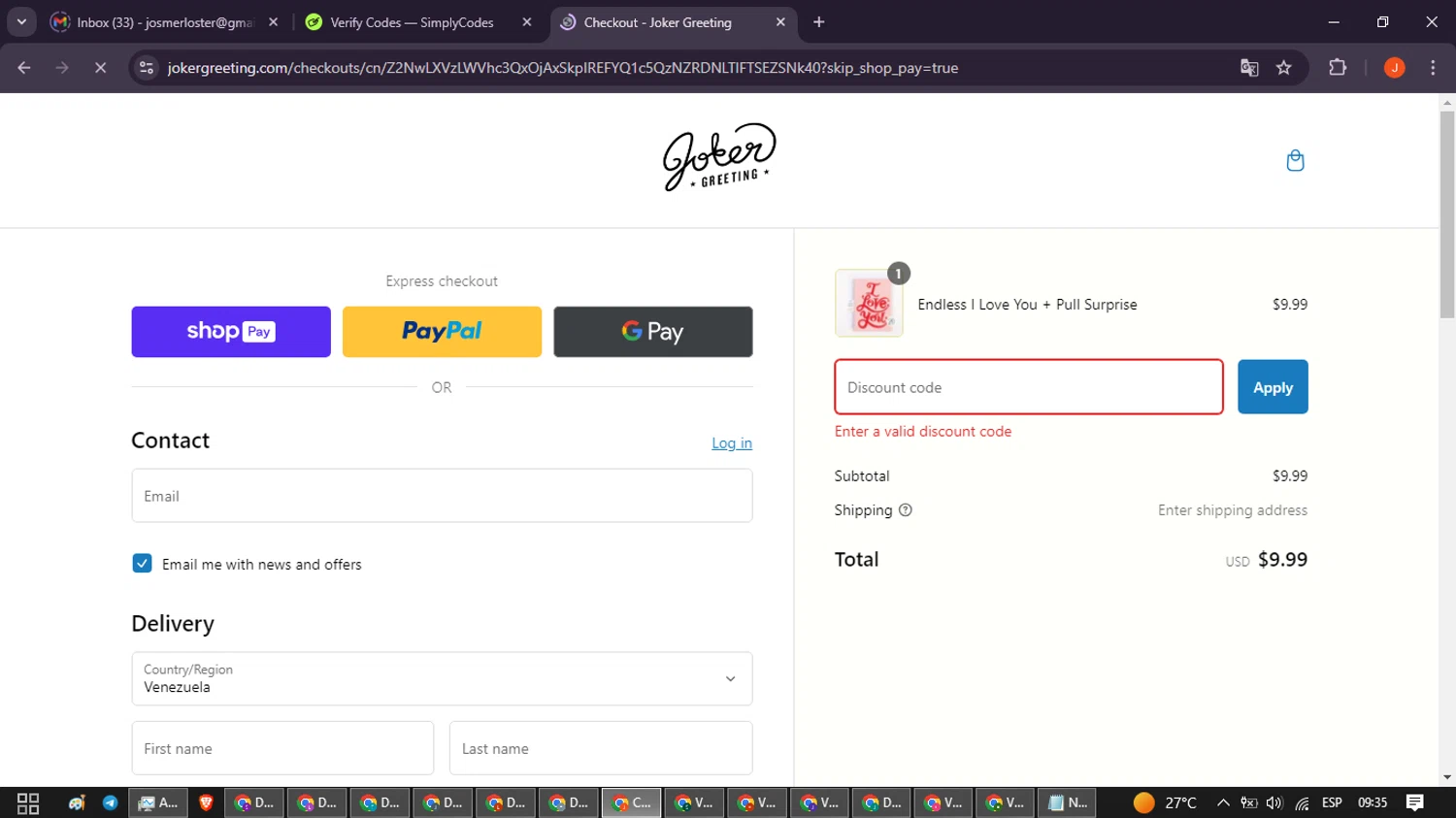 Joker Greeting discount code screenshot showing code Jokerfriends applied at Joker Greeting checkout page. Uploaded by SimplyCodes community member NobleAce2304 on Jan 26, 2025