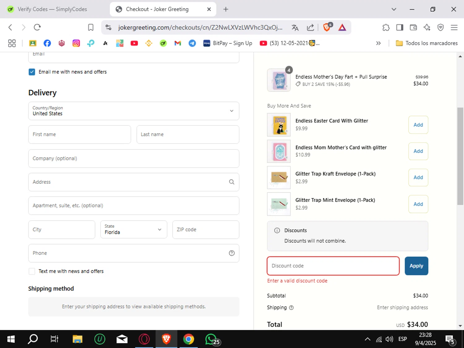 Joker Greeting discount code screenshot showing code 10YearJoker applied at Joker Greeting checkout page. Uploaded by SimplyCodes community member Sungjinwoo on Apr 10, 2025
