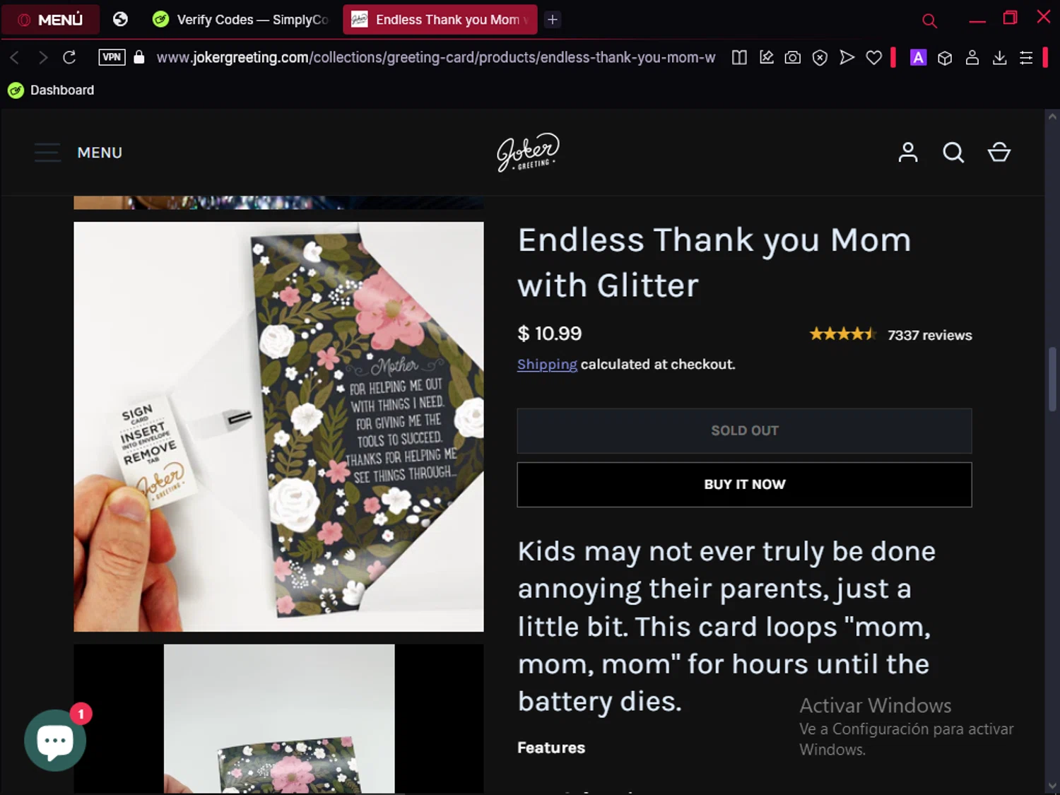 Joker Greeting discount code screenshot showing code 10YearJoker applied at Joker Greeting checkout page. Uploaded by SimplyCodes community member MoneyAce864 on Apr 10, 2025