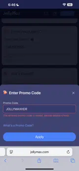 JOLLYMAXHDR coupon verification screenshot