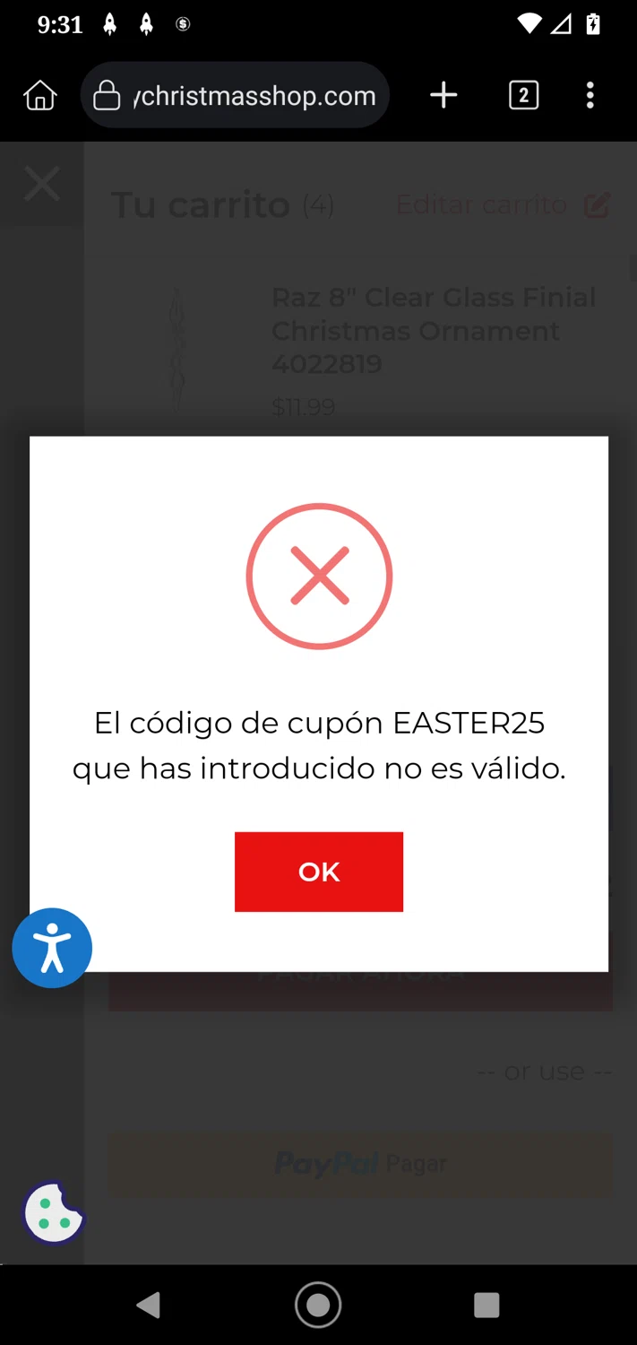 The Jolly Christmas Shop promo code screenshot showing code EASTER25 applied at The Jolly Christmas Shop checkout page. Uploaded by SimplyCodes community member CleverExpert8614 on Apr 22, 2025
