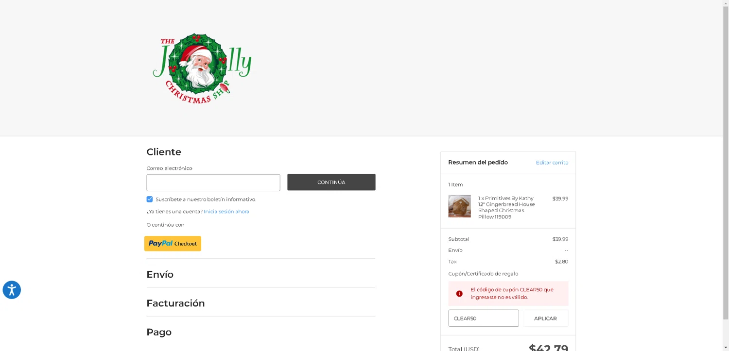 The Jolly Christmas Shop promo code screenshot showing code CLEAR50 applied at The Jolly Christmas Shop checkout page. Uploaded by SimplyCodes community member DerekRoberson on Nov 8, 2025