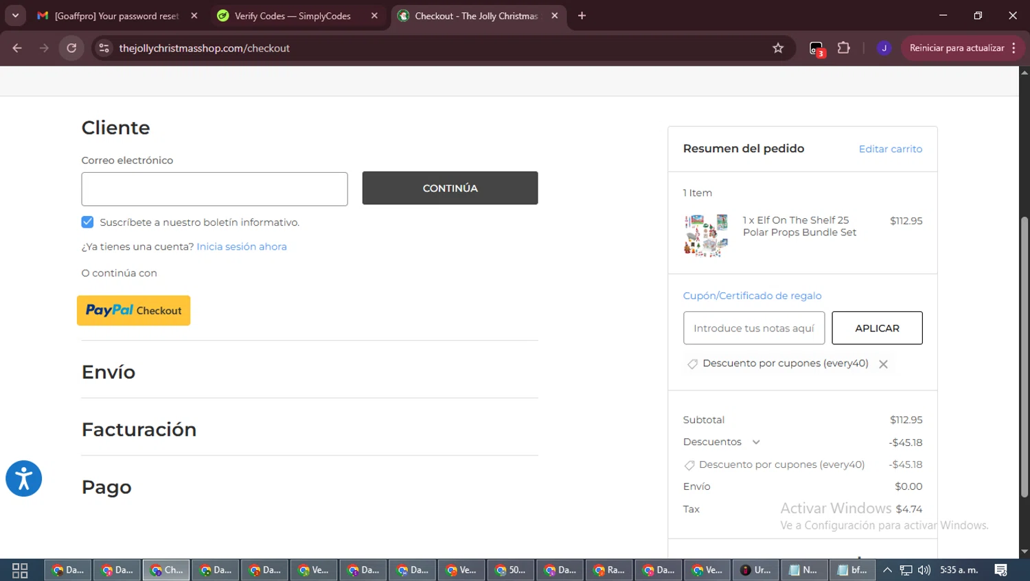 The Jolly Christmas Shop checkout page showing The Jolly Christmas Shop promo code box | Screenshot taken by SimplyCodes community member on Jan 13, 2026