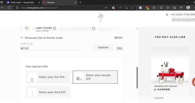 Jo Loves checkout page showing Jo Loves promo code box | Screenshot taken by SimplyCodes community member on Nov 17, 2023