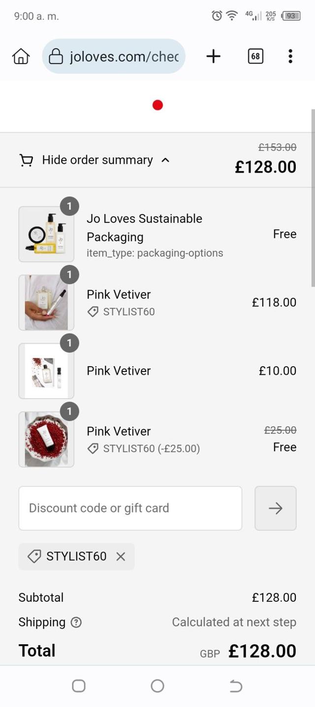Jo Loves checkout page showing Jo Loves promo code box | Screenshot taken by SimplyCodes community member on Aug 25, 2024