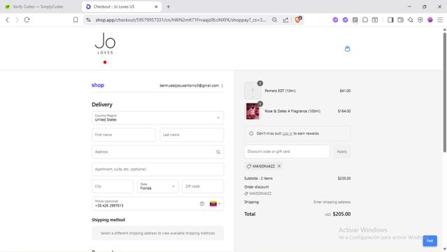 Jo Loves checkout page showing Jo Loves promo code box | Screenshot taken by SimplyCodes community member on Sep 9, 2025