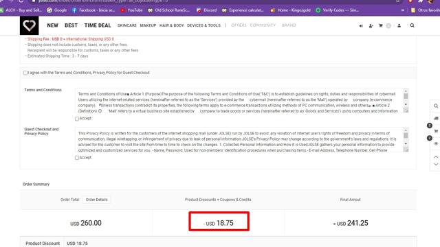 Jolse checkout page showing Jolse promo code box | Screenshot taken by SimplyCodes community member on Nov 5, 2020