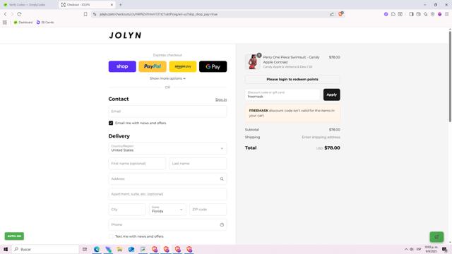 Jolyn checkout page showing Jolyn discount code box | Screenshot taken by SimplyCodes community member on Sep 10, 2025