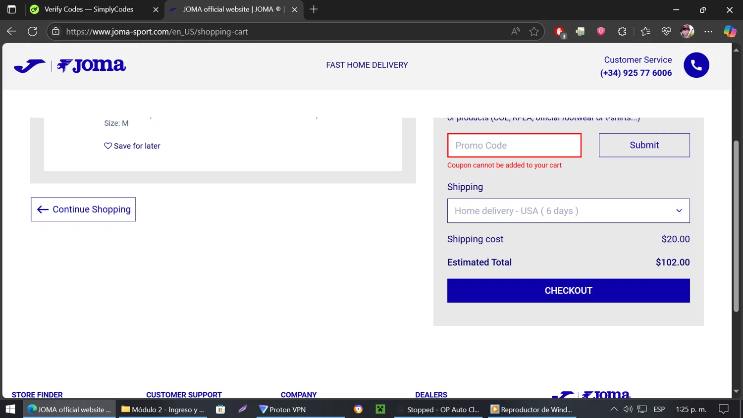 Joma discount code screenshot showing code ENVIOSGRATIS applied at Joma checkout page. Uploaded by SimplyCodes community member jhonfreddyjose on Jul 17, 2025