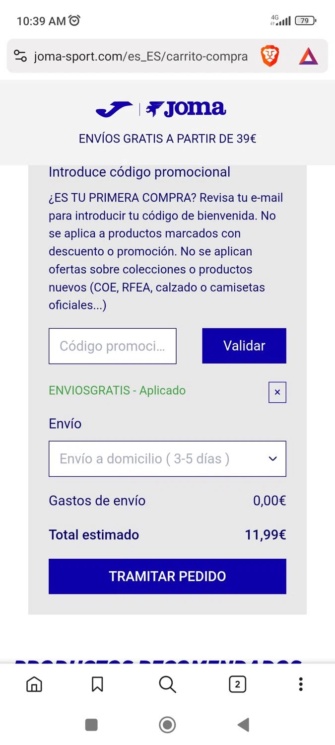 Joma checkout page showing Joma discount code box | Screenshot taken by SimplyCodes community member on Jun 18, 2025