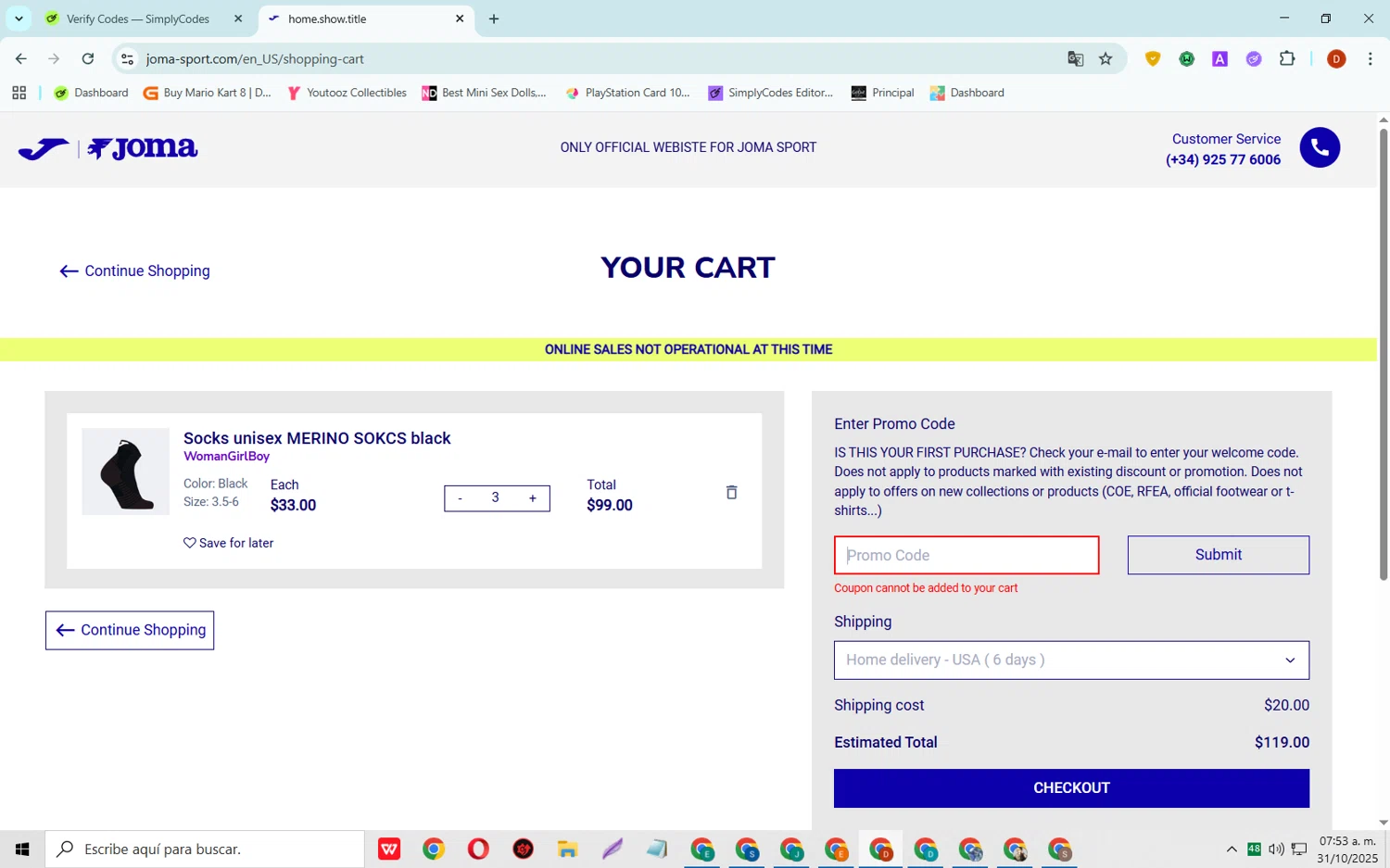 Joma discount code screenshot showing code OTOO applied at Joma checkout page. Uploaded by SimplyCodes community member SaleSaver3540 on Oct 31, 2025