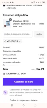 WELCOME15 coupon verification screenshot