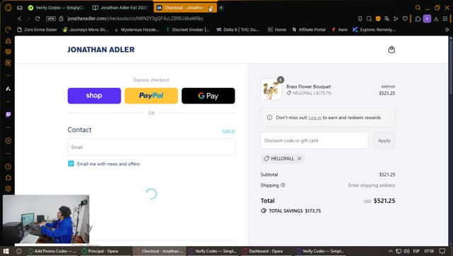 Jonathan Adler checkout page showing Jonathan Adler coupon code box | Screenshot taken by SimplyCodes community member on Sep 3, 2025