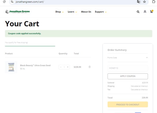 Jonathan Green checkout page showing Jonathan Green promo code box | Screenshot taken by SimplyCodes community member on Oct 26, 2024