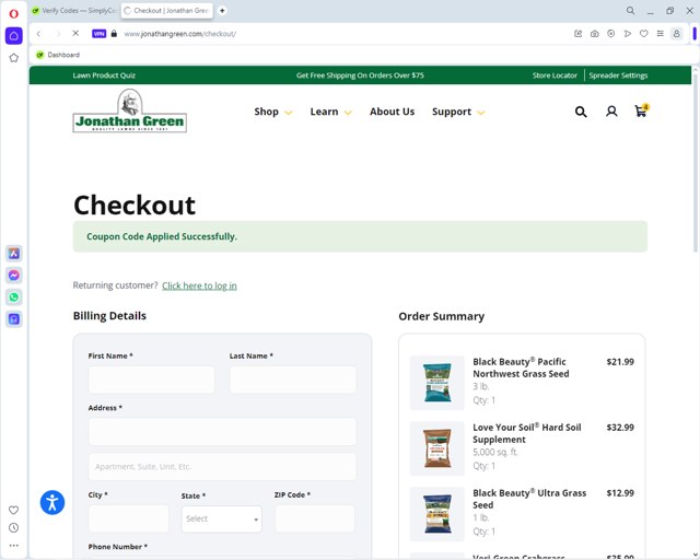 Jonathan Green checkout page showing Jonathan Green promo code box | Screenshot taken by SimplyCodes community member on Aug 17, 2024