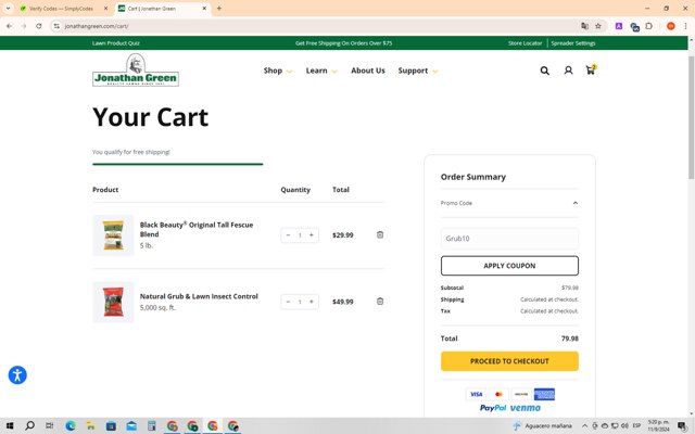 Jonathan Green checkout page showing Jonathan Green promo code box | Screenshot taken by SimplyCodes community member on Sep 11, 2024
