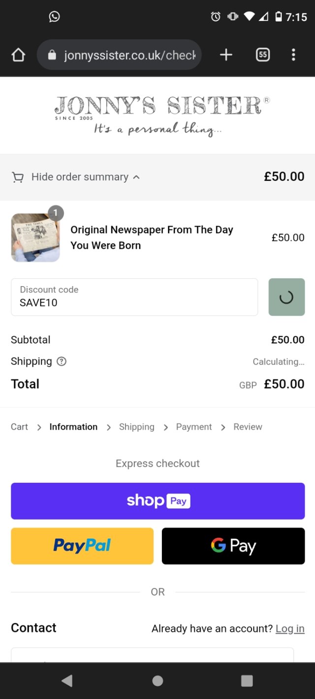 Jonny's Sister checkout page showing Jonny's Sister discount code box | Screenshot taken by SimplyCodes community member on Jul 18, 2023