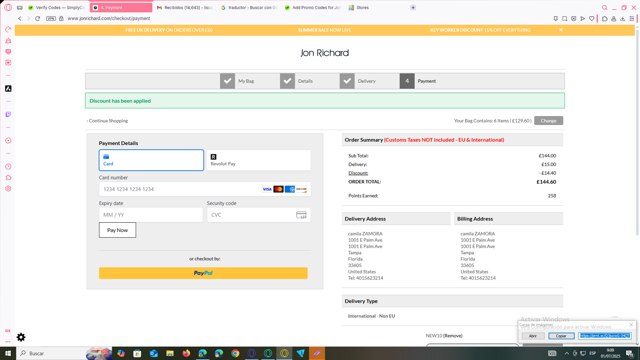 Jon Richard checkout page showing Jon Richard discount code box | Screenshot taken by SimplyCodes community member on Jul 1, 2025