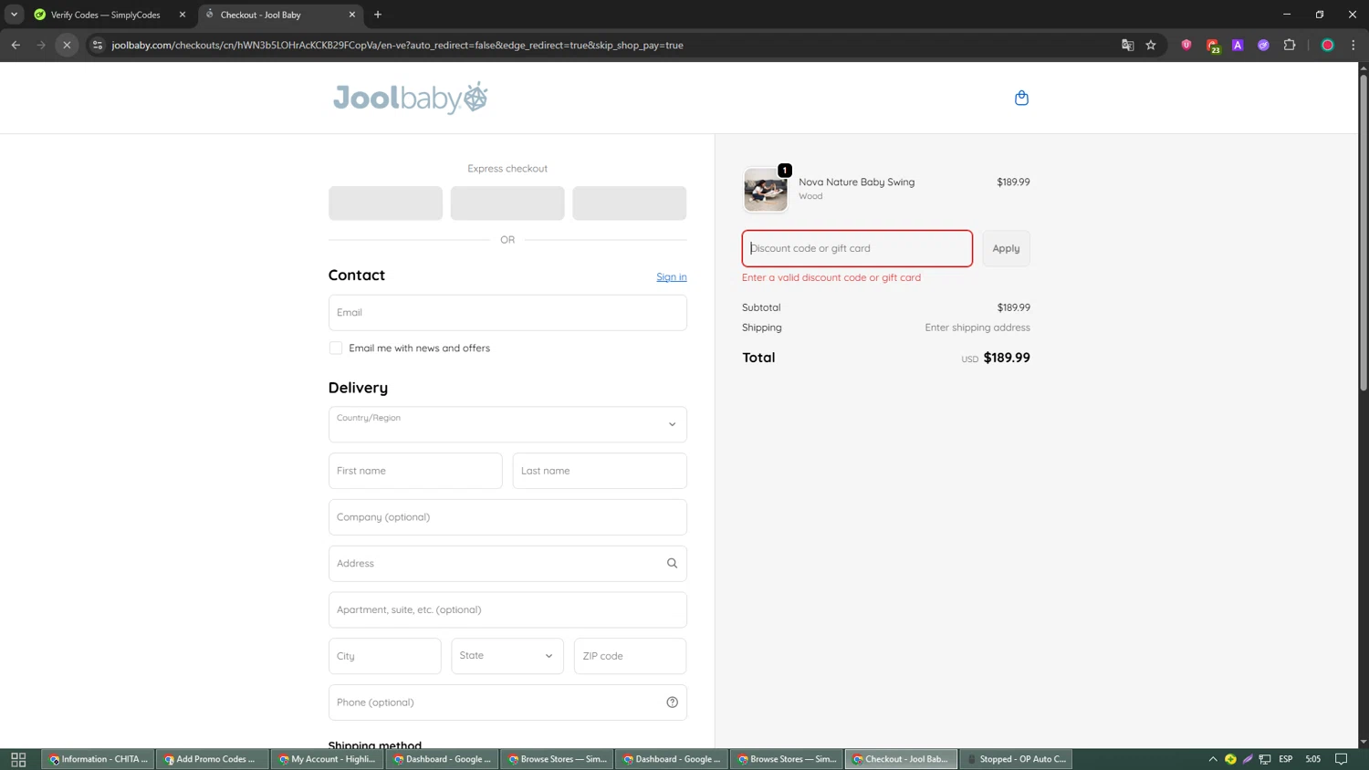 Jool Baby Products promo code screenshot showing code VIP15 applied at Jool Baby Products checkout page. Uploaded by SimplyCodes community member Papotico on Oct 1, 2025
