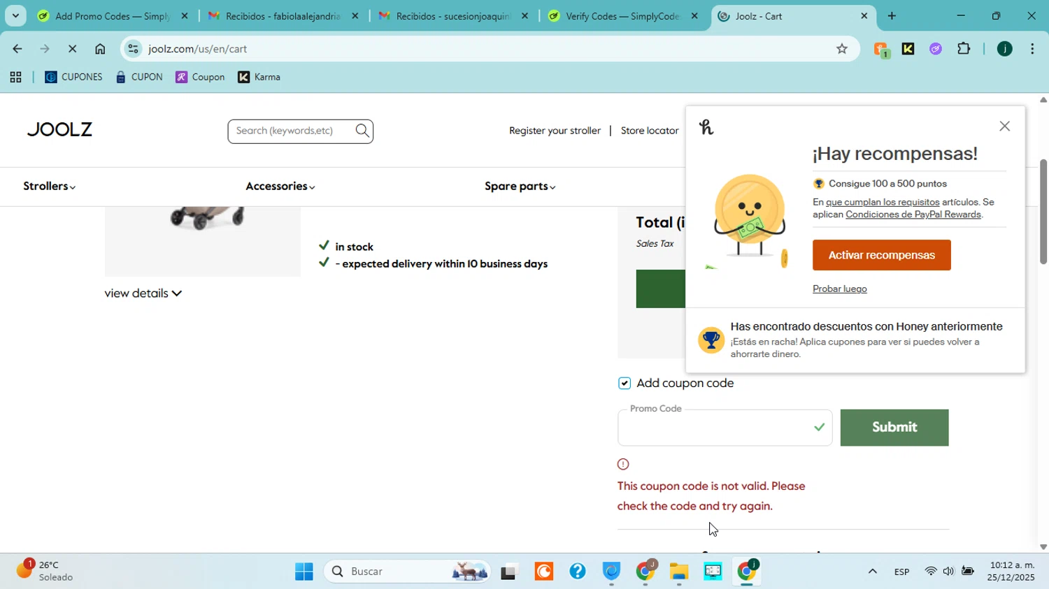 Joolz coupon code screenshot showing code JoolzBF2025 applied at Joolz checkout page. Uploaded by SimplyCodes community member jorgejavierherrera on Dec 25, 2025
