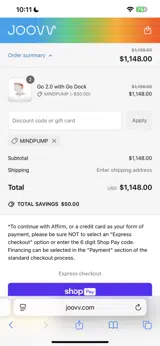 MINDPUMP coupon verification screenshot