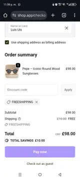 FREESHIPPING coupon verification screenshot