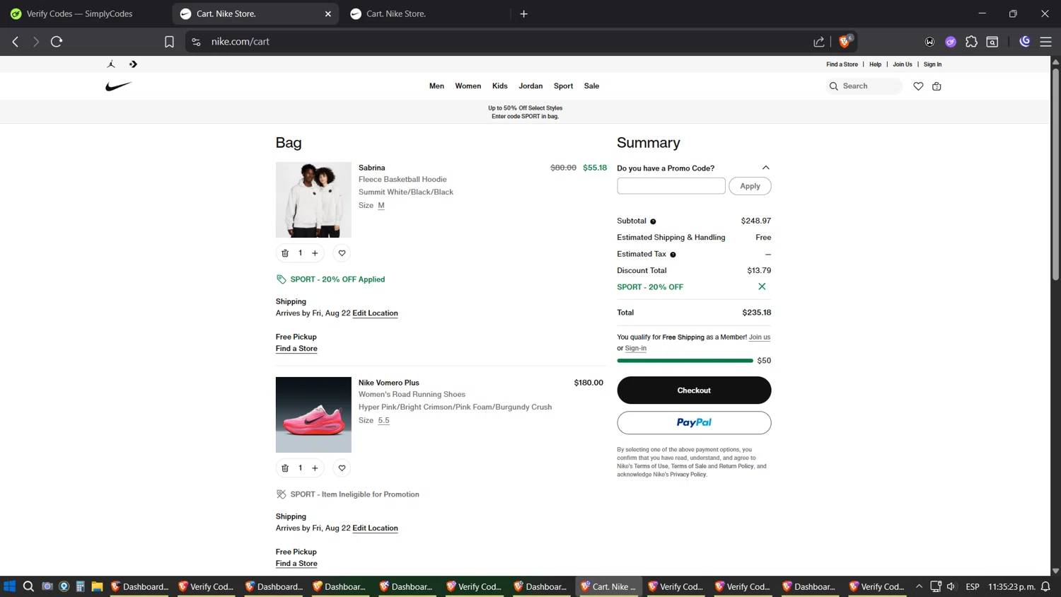 Jordan checkout page showing Jordan promo code box | Screenshot taken by SimplyCodes community member on Aug 14, 2025