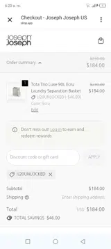 JJ20UNLOCKED coupon verification screenshot