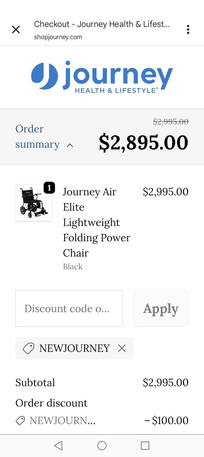 Journey Health & Lifestyle promo code screenshot showing code NEWJOURNEY applied at Journey Health & Lifestyle checkout page. Uploaded by SimplyCodes community member SavingsNavigator7692 on Oct 27, 2025