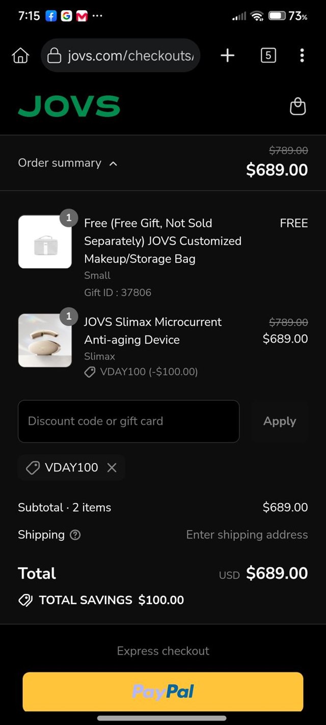 JOVS checkout page showing JOVS promo code box | Screenshot taken by SimplyCodes community member on Aug 29, 2025