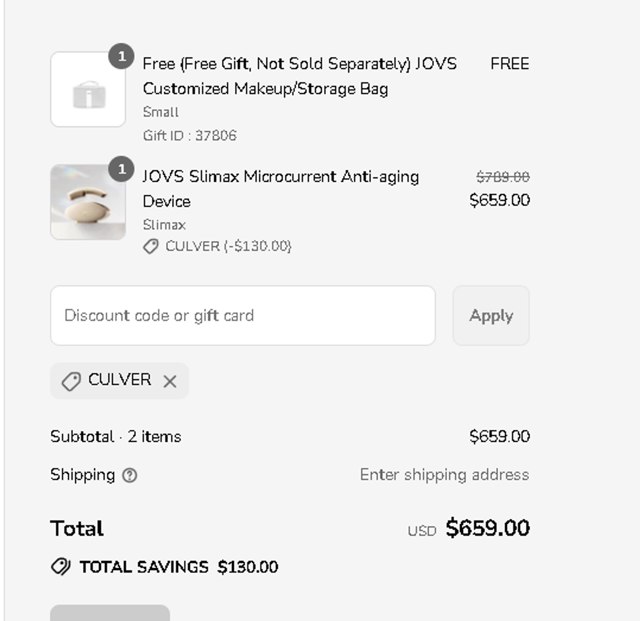 JOVS checkout page showing JOVS promo code box | Screenshot taken by SimplyCodes community member on Sep 1, 2025