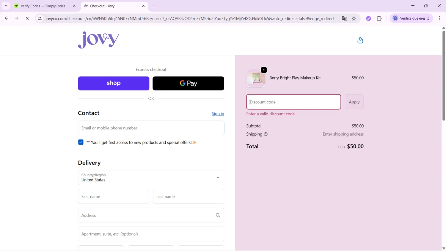Jovy promo code screenshot showing code thankyou15 applied at Jovy checkout page. Uploaded by SimplyCodes community member ExtraordinaryWhiz4519 on Nov 15, 2025