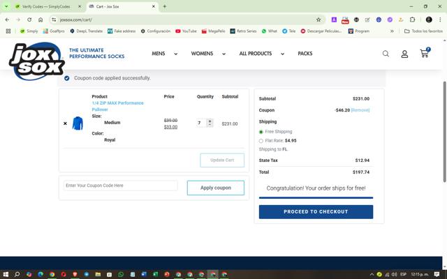 Jox Sox checkout page showing Jox Sox promo code box | Screenshot taken by SimplyCodes community member on Aug 7, 2025