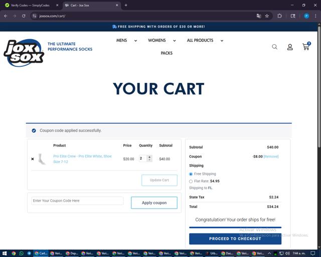 Jox Sox checkout page showing Jox Sox promo code box | Screenshot taken by SimplyCodes community member on Sep 6, 2025