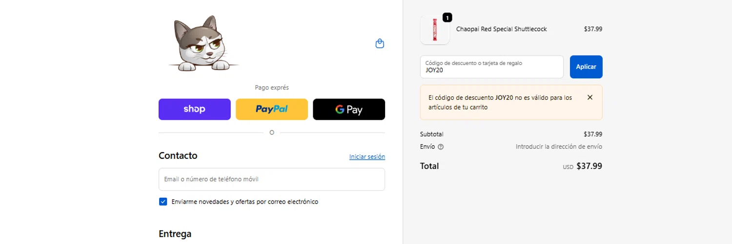 Joy Badminton discount code screenshot showing code JOY20 applied at Joy Badminton checkout page. Uploaded by SimplyCodes community member ashe1986 on Dec 15, 2025