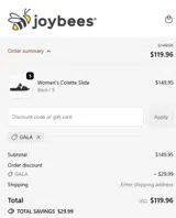 Joybees Footwear coupon verification screenshot
