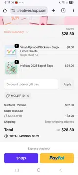 Mollyp10 coupon verification screenshot