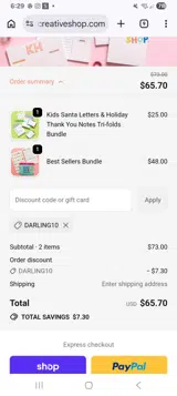 Darling10 coupon verification screenshot