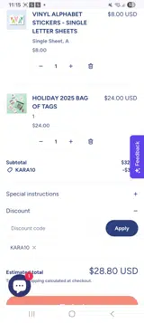 Kara10 coupon verification screenshot